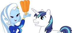 Size: 1712x793 | Tagged: safe, derpibooru import, shining armor, trixie, friendship is witchcraft, equestria girls, corndog, exploitable meme, look what trixie found, meme