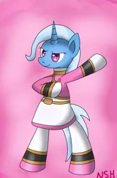 Size: 1264x1920 | Tagged: safe, artist:novaspark, derpibooru import, trixie, pony, bipedal, clothes, cosplay, dress, goseipink, pink ranger, power rangers, power rangers megaforce, solo, super sentai, tensou sentai goseiger