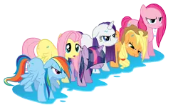 Size: 7363x4339 | Tagged: safe, artist:tabby444, derpibooru import, applejack, fluttershy, pinkie pie, rainbow dash, rarity, twilight sparkle, pony, friendship is magic, absurd resolution, angry, bangs, cute, floppy ears, frown, glare, hair over eyes, image, line-up, mane six, open mouth, png, pouting, puddle, simple background, transparent background, unamused, vector, water, weapons-grade cute, wet, wet mane, wet mane rarity, wet mane twilight sparkle