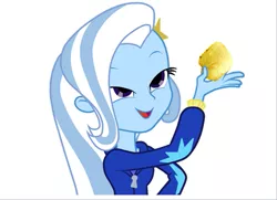 Size: 661x478 | Tagged: safe, derpibooru import, trixie, equestria girls, death note, exploitable meme, look what trixie found, meme, potato chips, solo
