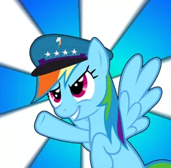 Size: 900x884 | Tagged: artist:zadrave, derpibooru import, hat, military, rainbow dash, safe, solo