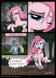 Size: 1275x1754 | Tagged: artist:helenasherzblut, comic, derpibooru import, fanfic:silent ponyville, lost memories, pinkie pie, rain, rainbow dash, safe