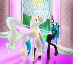 Size: 1600x1400 | Tagged: artist:livinlovindude, derpibooru import, princess celestia, queen chrysalis, safe