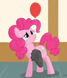 Size: 1064x1230 | Tagged: amputee, artist:tex, automail, balloon, cyborg, derpibooru import, pinkie pie, prosthetics, safe, solo