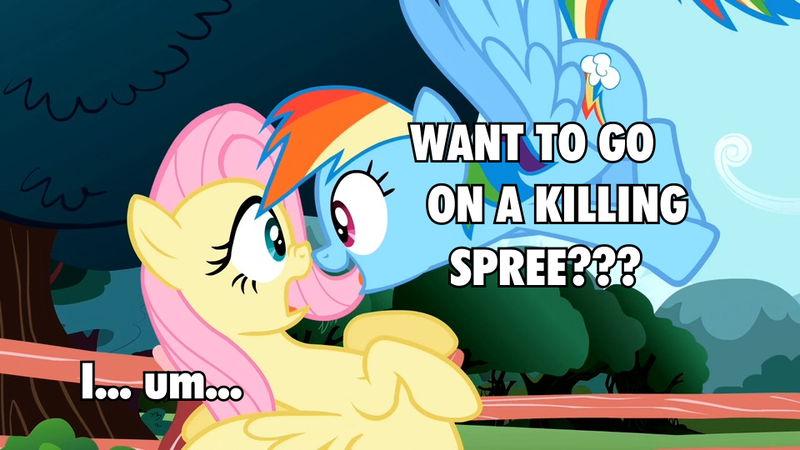 Size: 960x540 | Tagged: safe, derpibooru import, fluttershy, rainbow dash, image macro, killing spree