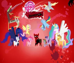 Size: 1300x1100 | Tagged: safe, artist:mr-darkblade, derpibooru import, applejack, derpy hooves, discord, fluttershy, pinkie pie, princess celestia, princess luna, rainbow dash, rarity, spike, twilight sparkle, twilight sparkle (alicorn), ponified, alicorn, pony, crossover, deadpool, marvel, pointy ponies