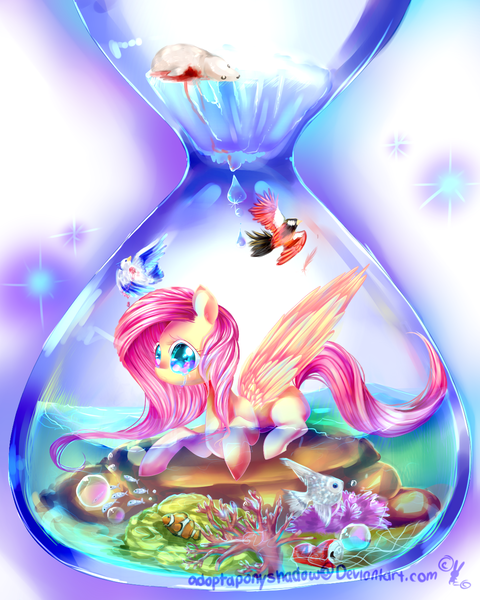 Size: 1200x1500 | Tagged: artist:aquagalaxy, bird, crying, derpibooru import, fish, fluttershy, safe, solo