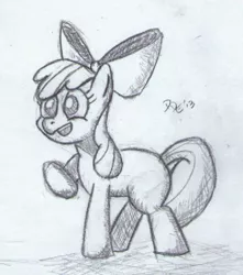 Size: 400x452 | Tagged: apple bloom, artist:plinko, derpibooru import, drawing, grayscale, monochrome, pencil drawing, safe, sketch, solo, traditional art