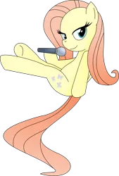 Size: 5811x8617 | Tagged: safe, artist:knoeki, derpibooru import, fluttershy, pegasus, pony, absurd resolution, innocence.mov, microphone, seductive, simple background, solo, transparent background, vector