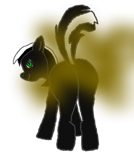 Size: 466x526 | Tagged: artist:skunksprayed, derpibooru import, fart, gas, oc, oc:jovial, original species, plot, safe, skunk, skunk pony, skunk spray, solo, unofficial characters only