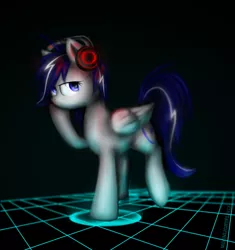 Size: 600x637 | Tagged: safe, artist:moonlightfl, derpibooru import, oc, oc:moonlight flare, unofficial characters only, pegasus, pony, blurry, glow, headphones, light, solo