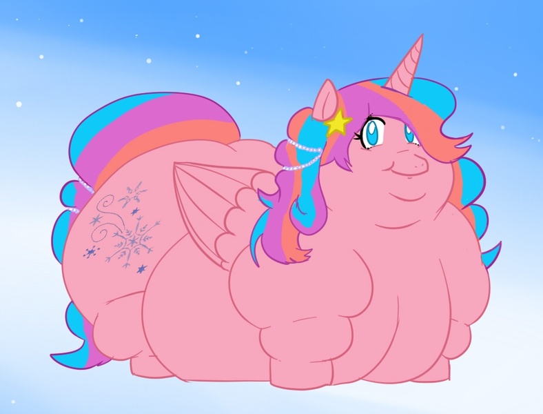 Size: 922x702 | Tagged: safe, artist:askcocoamtn, artist:glwuffie, derpibooru import, oc, unofficial characters only, alicorn, pony, alicorn oc, breasts, cleavage, double chin, fat, fat boobs, female, hailee, misplaced boobs, morbidly obese, nudity, obese, princess, solo