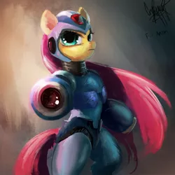 Size: 800x800 | Tagged: artist:bigfriendlyninja, artist:paladin, badass, crossover, derpibooru import, edit, flutterbadass, fluttershy, megaman, megaman x, megamare, paintover, safe, solo, source needed, useless source url