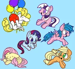 Size: 1200x1100 | Tagged: safe, artist:lustrous-dreams, derpibooru import, applejack (g1), firefly, pinkie pie, posey, sparkler (g1), surprise, twilight sparkle, earth pony, pegasus, pony, unicorn, adoraprise, balloon, blowing up balloons, cute, diamonds, filly, floating, flyabetes, foal, g1, g1 jackabetes, g1 six, g1 to g4, g1 twiabetes, generation leap, outline, poseybetes, simple background, then watch her balloons lift her up to the sky