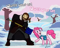 Size: 1100x878 | Tagged: artist:netcyber, a song of ice and fire, crossover, derpibooru import, eddard stark, game of thrones, human, ned stark, pinkie pie, safe, winter wrap up