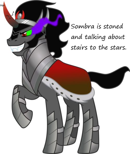 Size: 500x593 | Tagged: derpibooru import, glowing eyes, high, insane pony thread, king sombra, safe, simple background, solo, stairs, stars, stoner, transparent background, tumblr, vector