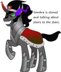 Size: 500x593 | Tagged: derpibooru import, glowing eyes, high, insane pony thread, king sombra, safe, simple background, solo, stairs, stars, stoner, transparent background, tumblr, vector