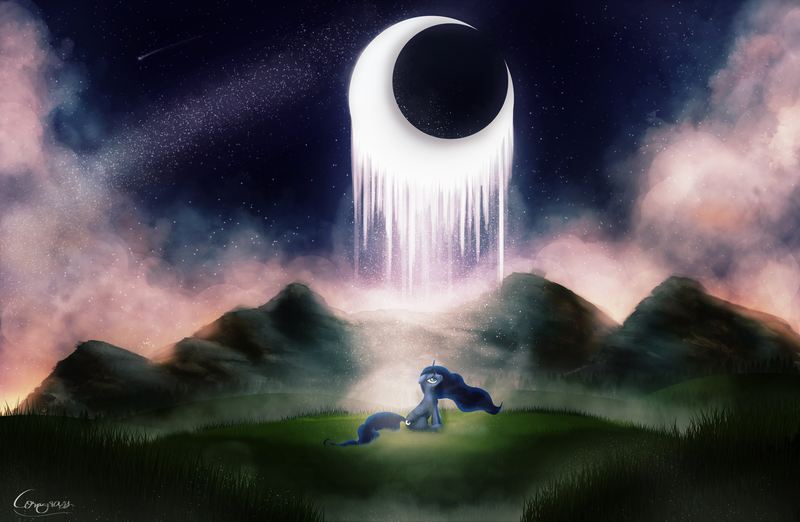 Size: 4840x3160 | Tagged: absurd resolution, artist:rain-gear, crescent moon, crying, derpibooru import, moon, moonlight, night, princess luna, sad, safe, shooting star, solo, stars