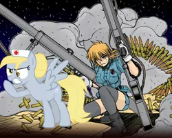 Size: 1200x960 | Tagged: safe, derpibooru import, derpy hooves, pegasus, pony, female, gun, hellsing, mare, nurse, seras victoria, slapped on ponies