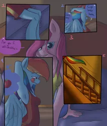 Size: 5340x6255 | Tagged: safe, artist:reneesdetermination, derpibooru import, pinkie pie, rainbow dash, anthro, comic:heart burn, absurd resolution, armpits, comic, female, lesbian, pinkamena diane pie, pinkiedash, shipping