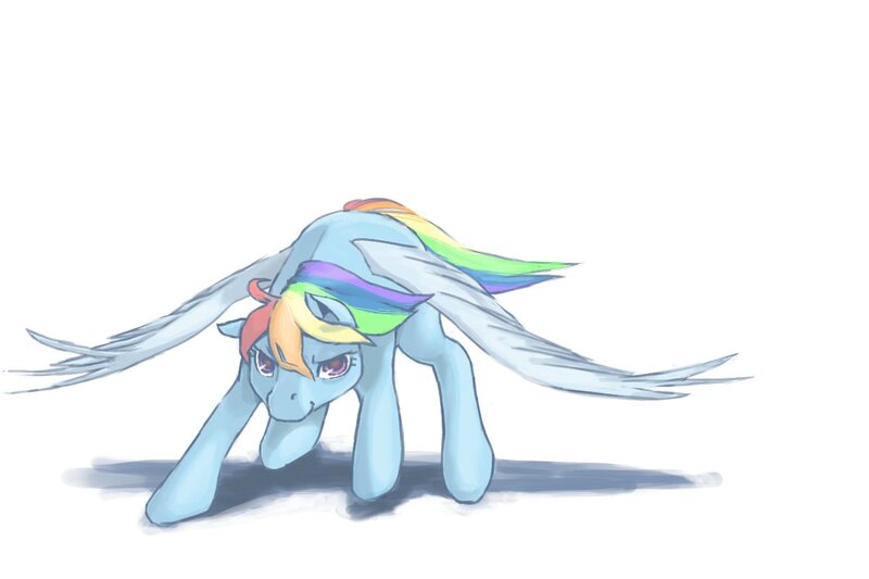 Size: 1200x800 | Tagged: safe, artist:thereturnofmuabo, derpibooru import, rainbow dash, action pose, glare, looking at you, smiling, smirk, solo, spread wings