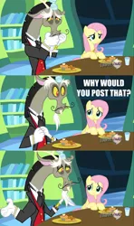 Size: 634x1070 | Tagged: derpibooru import, discord, fluttershy, i dunno lol, image macro, meta, reaction image, safe, text, why would you post that