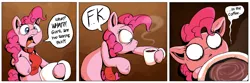 Size: 3096x1031 | Tagged: artist:raunchyopposition, coffee, comic, deadly premonition, derpibooru import, morning ponies, pinkie pie, reference, safe