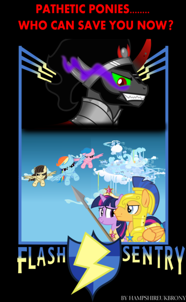 Size: 1805x2918 | Tagged: safe, artist:vector-brony, derpibooru import, firefly, flash sentry, king sombra, rainbow dash, twilight sparkle, twilight sparkle (alicorn), wild fire, alicorn, pony, exploitable meme, female, flash gordon, flash sentry savior of the universe, g1, g1 to g4, generation leap, mare, meme, movie poster, parody