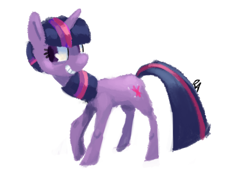 Size: 2061x1546 | Tagged: safe, artist:verrmont, derpibooru import, twilight sparkle, pony, unicorn, grin, simple background, smiling, solo, unicorn twilight, white background