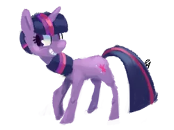 Size: 2061x1546 | Tagged: safe, artist:verrmont, derpibooru import, twilight sparkle, pony, unicorn, grin, simple background, smiling, solo, unicorn twilight, white background