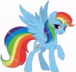 Size: 700x664 | Tagged: safe, artist:sugarcup, derpibooru import, rainbow dash, pegasus, pony, female, looking at you, mare, open mouth, raised hoof, simple background, solo, white background