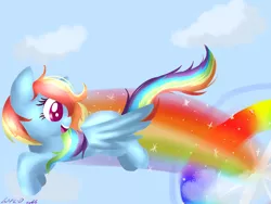 Size: 1600x1200 | Tagged: artist:tinyfangs, derpibooru import, flying, rainbow dash, safe, solo