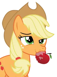 Size: 4486x6000 | Tagged: safe, artist:masem, derpibooru import, applejack, pony, absurd resolution, apple, appul, drool, face, faic, mouth hold, obligatory apple, silly, silly pony, simple background, solo, that pony sure does love apples, transparent background, vector, who's a silly pony