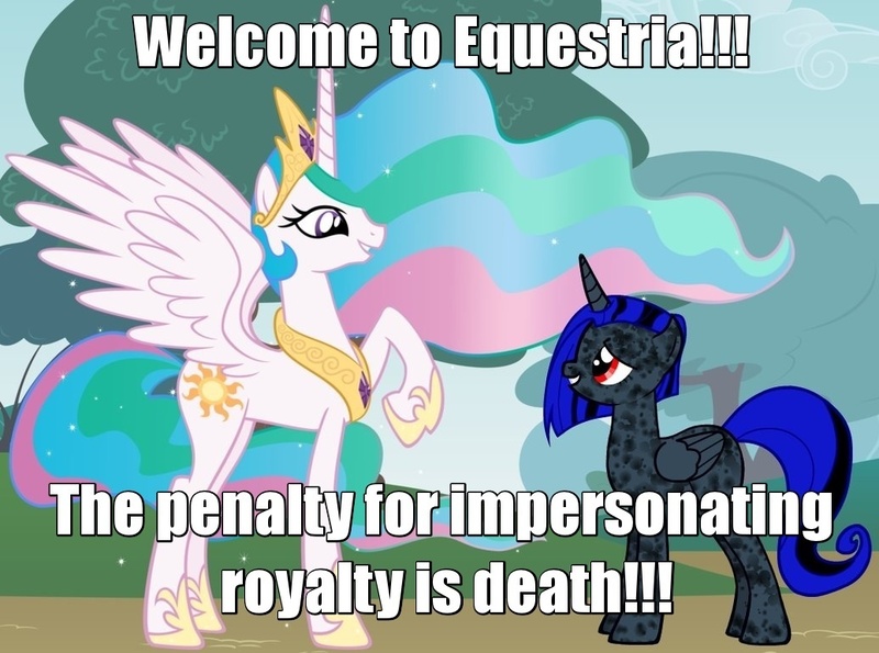 Size: 1036x770 | Tagged: alicorn, alicorn oc, caption, crime, derpibooru import, edit, image macro, law, meme, oc, pony creator, princess celestia, safe, text, tyrant celestia