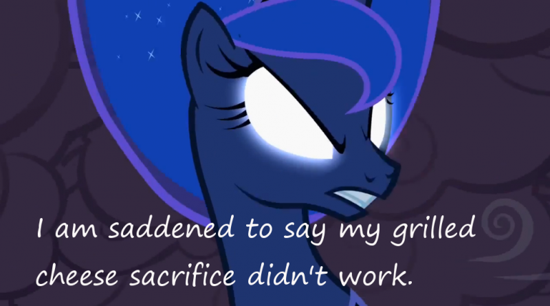 Size: 800x445 | Tagged: angry, edit, edited screencap, glorious grilled cheese, glowing eyes, grilled cheese, insane pony thread, luna eclipsed, princess luna, sacrifice, safe, screencap, solo, tumblr