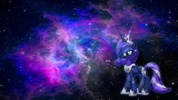 Size: 2732x1536 | Tagged: alternate hairstyle, artist:jamesg2498, crystallized, derpibooru import, princess luna, safe, solo, space, vector, wallpaper