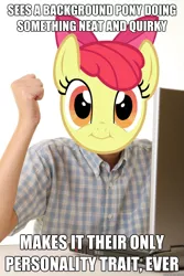 Size: 625x937 | Tagged: apple bloom, exploitable meme, first day brony, image macro, meme, safe