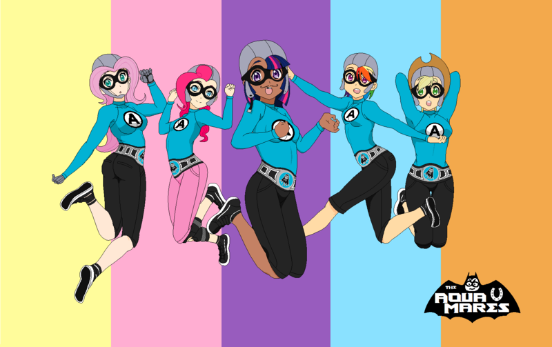 Size: 1628x1024 | Tagged: applejack, aquabats, artist:mattmankoga, crossover, derpibooru import, fluttershy, humanized, moustache, pinkie pie, rainbow dash, safe, twilight sparkle