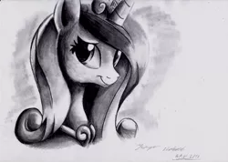 Size: 3504x2488 | Tagged: artist:kapiicefruit, cute, derpibooru import, monochrome, princess cadance, safe, solo, traditional art