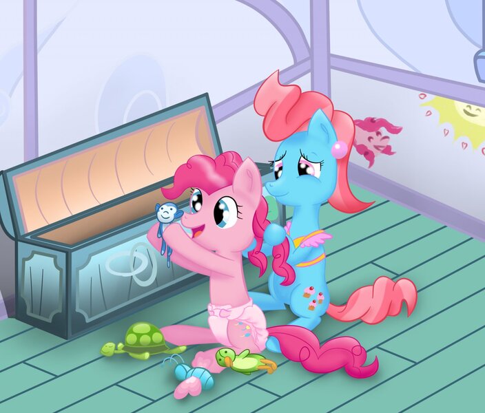 Size: 1280x1091 | Tagged: adult foal, ageplay, artist:stargrazer, cup cake, diaper, diaper fetish, pinkie pie, plushie, questionable