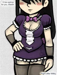 Size: 650x850 | Tagged: suggestive, artist:livesmutanon, derpibooru import, octavia melody, human, comic:based anon, equestria girls, /mlp/, breasts, cleavage, clothes, colored, female, femsub, human coloration, humanized, maid, master, solo, solo female, submissive