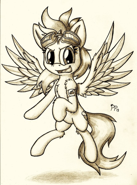 Size: 1668x2251 | Tagged: artist:punk-pegasus, derpibooru import, goggles, rainbow dash, safe, solo, traditional art