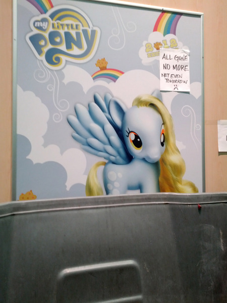 Size: 1944x2592 | Tagged: safe, derpibooru import, derpy hooves, pegasus, pony, comic con, fashion style, female, figurine, irl, mare, photo, poster, toy