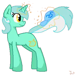 Size: 291x289 | Tagged: safe, artist:e-liisu, derpibooru import, lyra heartstrings, brush, brushie, image, magic, pixel art, png, solo, sprite, tail, tail pull