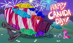 Size: 5139x3028 | Tagged: absurd resolution, artist:blue-paint-sea, canada, canada day, derpibooru import, fireworks, pinkie pie, safe, spike, this will end in tears