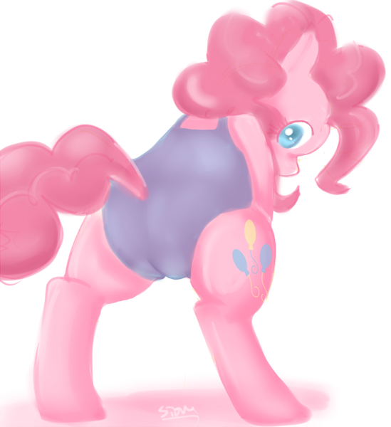 Size: 732x800 | Tagged: artist:sion, ask school swimsuit pinkie pie, clothes, cute, derpibooru import, diapinkes, female, one-piece swimsuit, pinkie pie, plot, questionable, solo, solo female, sukumizu, swimsuit