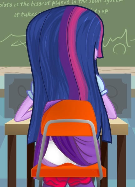 Size: 800x1112 | Tagged: suggestive, artist:ohohokapi, deleted from derpibooru, derpibooru import, twilight sparkle, equestria girls, chalkboard, clothes, female, panties, skirt, solo, solo female, underwear, upskirt