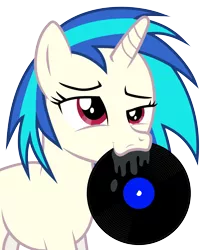 Size: 4958x6000 | Tagged: safe, artist:masem, derpibooru import, vinyl scratch, pony, unicorn, absurd resolution, drool, face, faic, female, horn, mare, mouth hold, record, simple background, solo, transparent background, vector