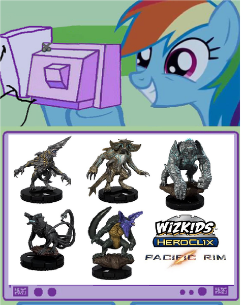 Size: 952x1200 | Tagged: derpibooru import, exploitable meme, heroclix, kaiju, knifehead, leatherback, meme, obligatory pony, pacific rim, raiju, rainbow dash, safe, scunner, slattern, tv meme