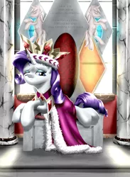 Size: 2200x3000 | Tagged: artist:mykegreywolf, crown, derpibooru import, princess platinum, rarity, safe, solo, throne